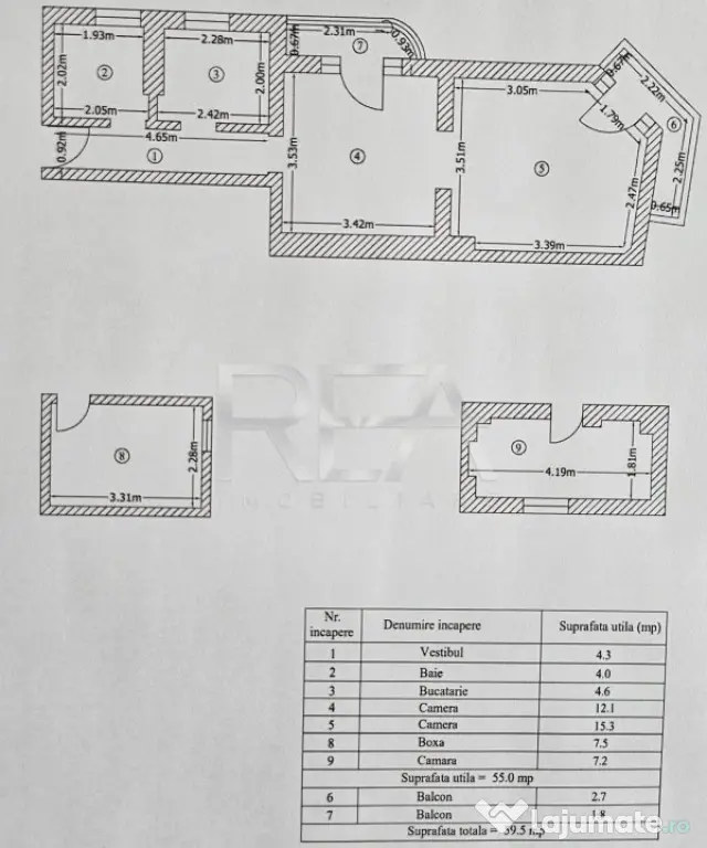 2 camere, Vitan Mall, et. 1, centrală, inst. schimb., 59 mp