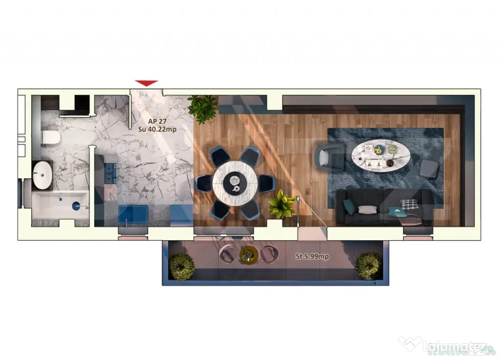 Apartament 1 Camera, 40 mp, Semifinisat, Zona Iulius Mall - Cluj-Napoca (Cluj)
