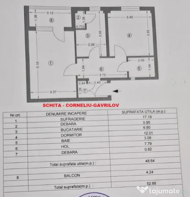 Apartament 2 camere CORNELIU GAVRILOV /52mp