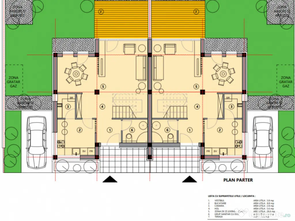 Vilă tip duplex, 4 camere, 102 mp + curte individuală, Bar