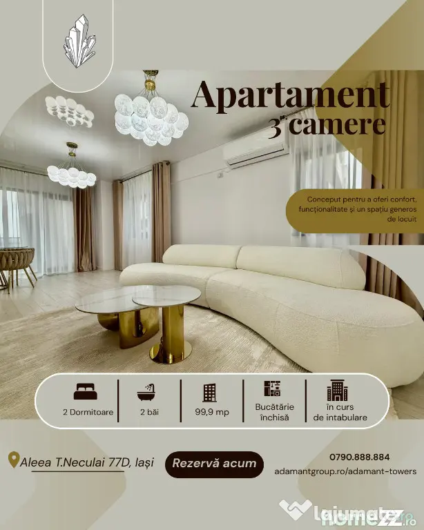 ADAMANT TOWERS | 3 camere 100mp în curs de intabulare - șos. Nicolina