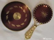 Set vintage colecție (anii '50)– pudrieră și oglindă de poșetă „cherry sunburst”