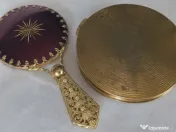 Set vintage colecție (anii '50)– pudrieră și oglindă de poșetă „cherry sunburst”