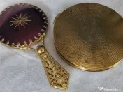 Set vintage colecție (anii '50)– pudrieră și oglindă de poșetă „cherry sunburst” 