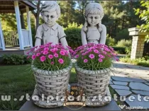 Statuete copii cu coșulețe, gri antichizat, model J9.