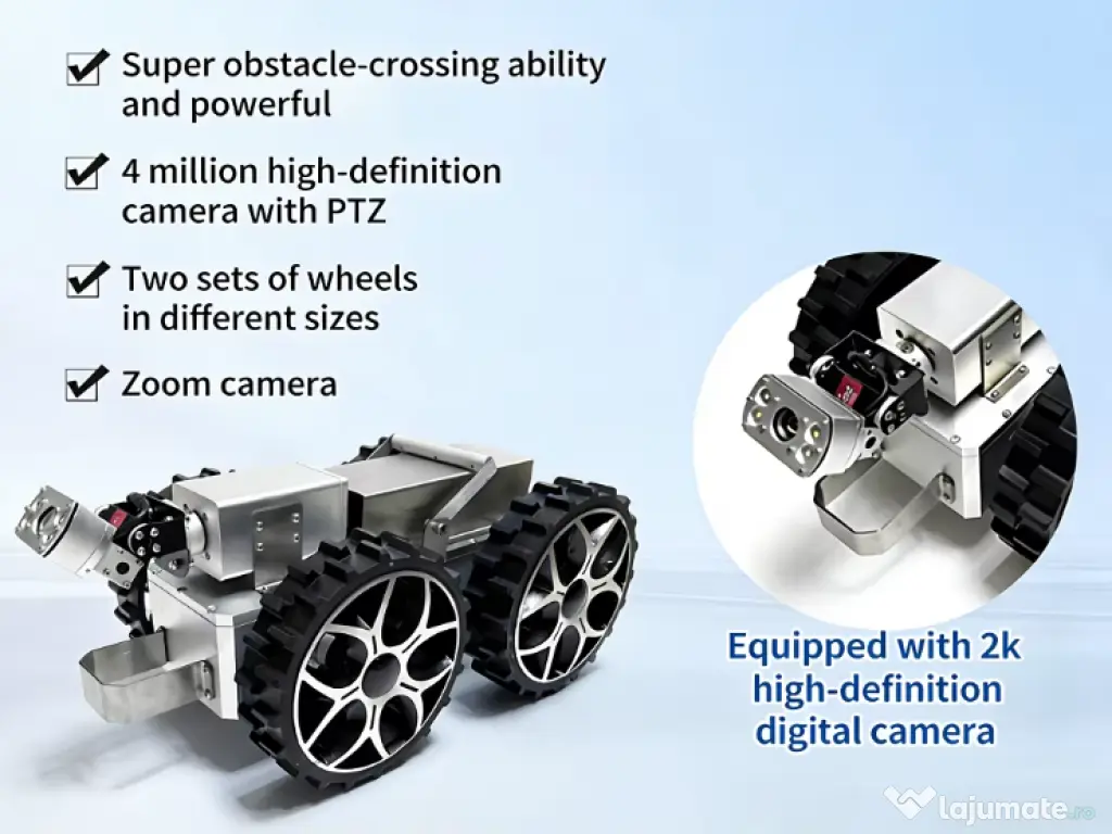 Robot Profesional Inspecție Conducte 260 mm – CCTV PAN/TILT, Cablu 200 m