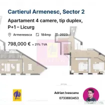 Apartament 4 camere, tip duplex, P+1 – Licurg