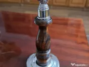 Pereche sfeșnice retro din lemn și crom, pentru lumânări groase (20 cm) 