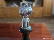 Pereche sfeșnice retro din lemn și crom, pentru lumânări groase (20 cm) 