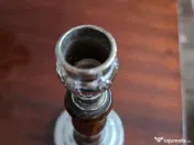 Pereche sfeșnice retro din lemn și crom, pentru lumânări groase (20 cm) 