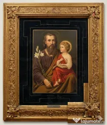 Pereche Tablouri Vechi (Set Diptic) – Sf. Iosif și Sf. Ana – Rame masive aurite