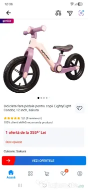 Vând bicicleta copii, fără pedale 