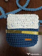 Geantă croșetată manual (Handmade) - Albastru & Alb, Model Unicat 
