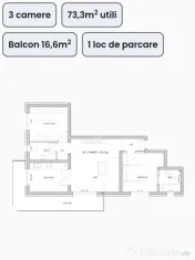 Apartament 3 camere,73 mp utili, balcon de 8,5 mp,gradina 1 