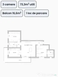 Apartament 3 camere,73 mp utili, balcon de 8,5 mp,gradina 1 