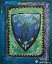 Tablou in tempera - blazon si campie de lavanda 