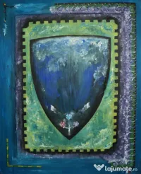 Tablou in tempera - blazon si campie de lavanda 