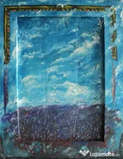 Tablou in tempera - blazon si campie de lavanda 
