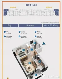 Apartament 2 camere, 54 mp decomandat , conf 1, bloc nou Ili 