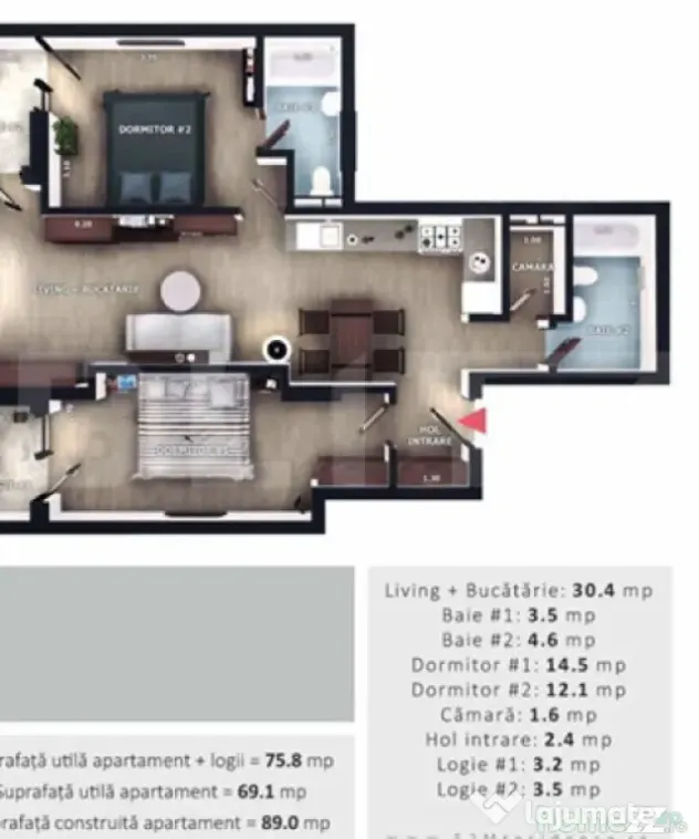 Apartament 3 camere, 2 bai, 2 balcoane, CF parcare subterana