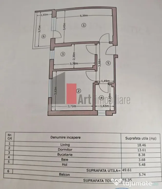Apartament cu 2 camere de vanzare -Pacii-cu centrala-semi...