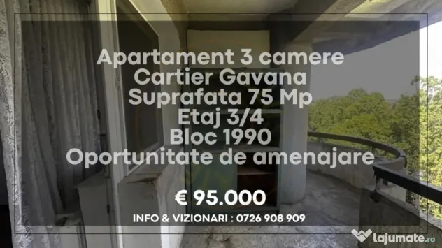 Apartament decomandat 3 camere Gavana