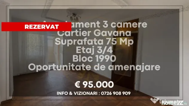Apartament decomandat 3 camere Gavana