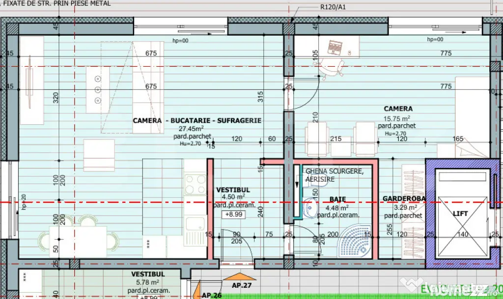 Apartament 2 camere, 55.47 mp, zona Tudor