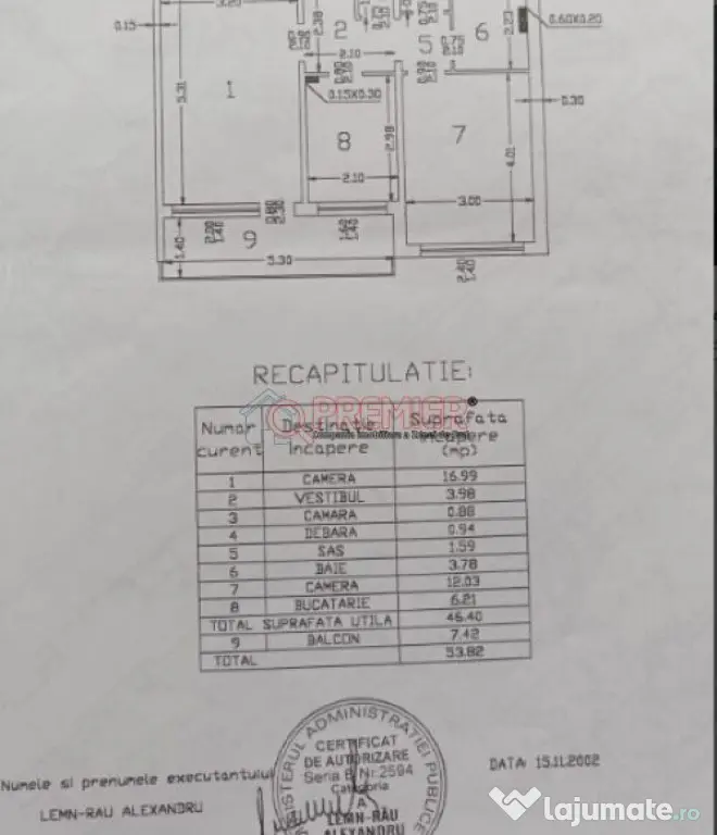 Apartament 2 camere decomandat, 53.82 mp , loc parcare –