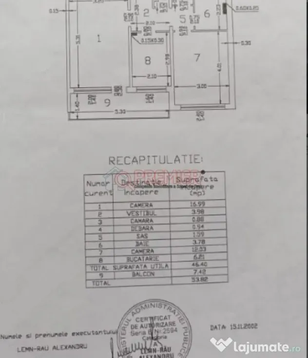 Apartament 2 camere decomandat, 53.82 mp , loc parcare –