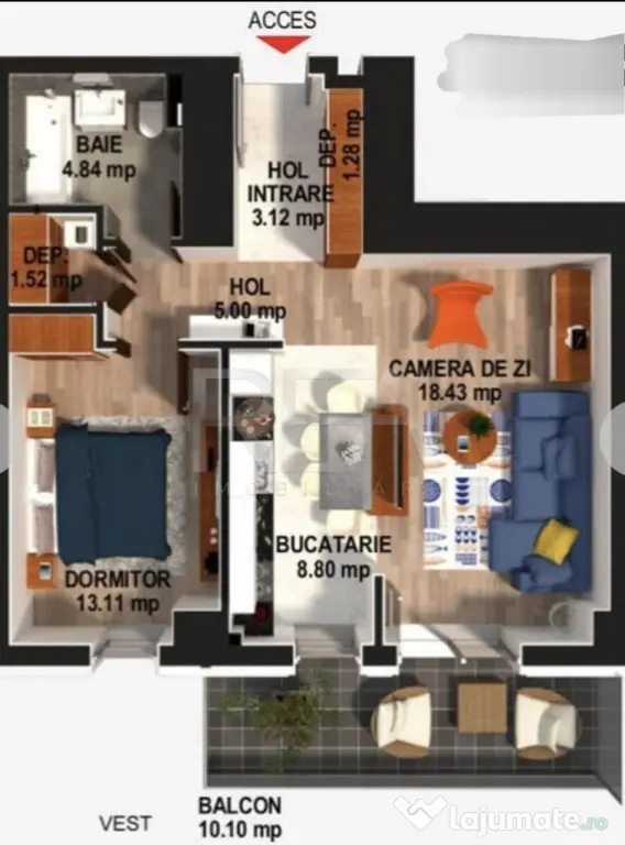 2 camere, et 2/11, 66 mp, parcare-Moghioros Park