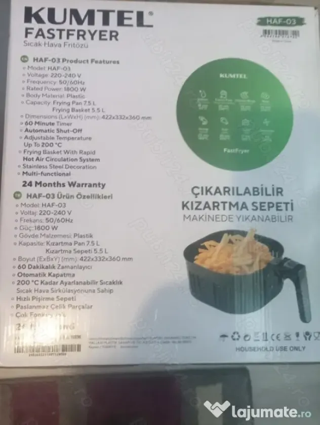 AirFryer Kumtel HAF-03 8.5L 1800W up to 200 degrees 60min.time