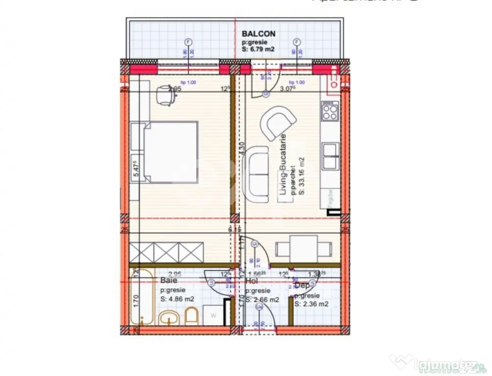 Apartament tip Studio cu balcon generos | 43 mp utili + 6,79