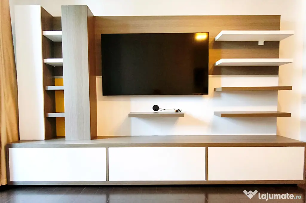 Corp mobilier living / bibliotecă TV – PAL Egger Stejar Cortina + alb – 270 cm