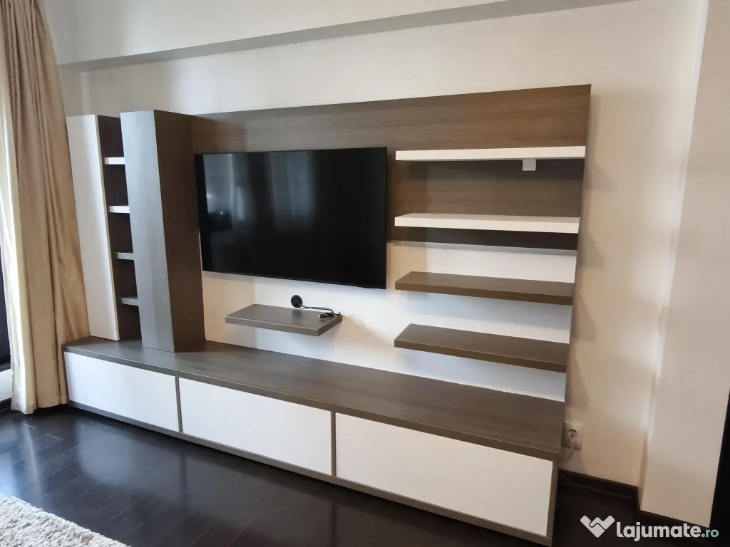 Corp mobilier living / bibliotecă TV – PAL Egger Stejar Cortina + alb – 270 cm