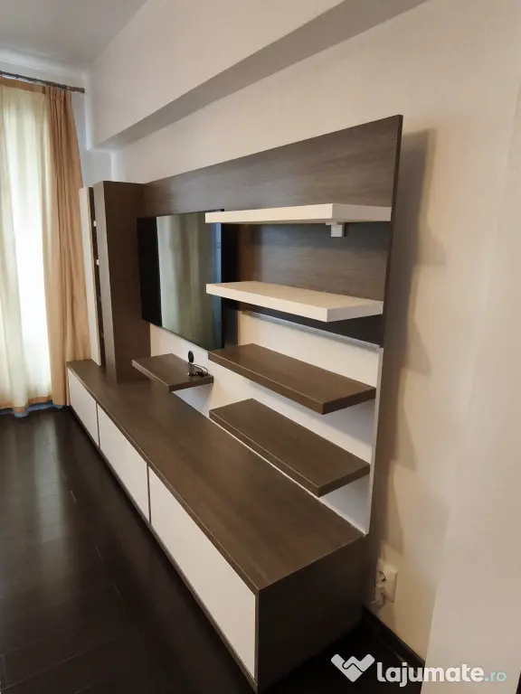 Corp mobilier living / bibliotecă TV – PAL Egger Stejar Cortina + alb – 270 cm