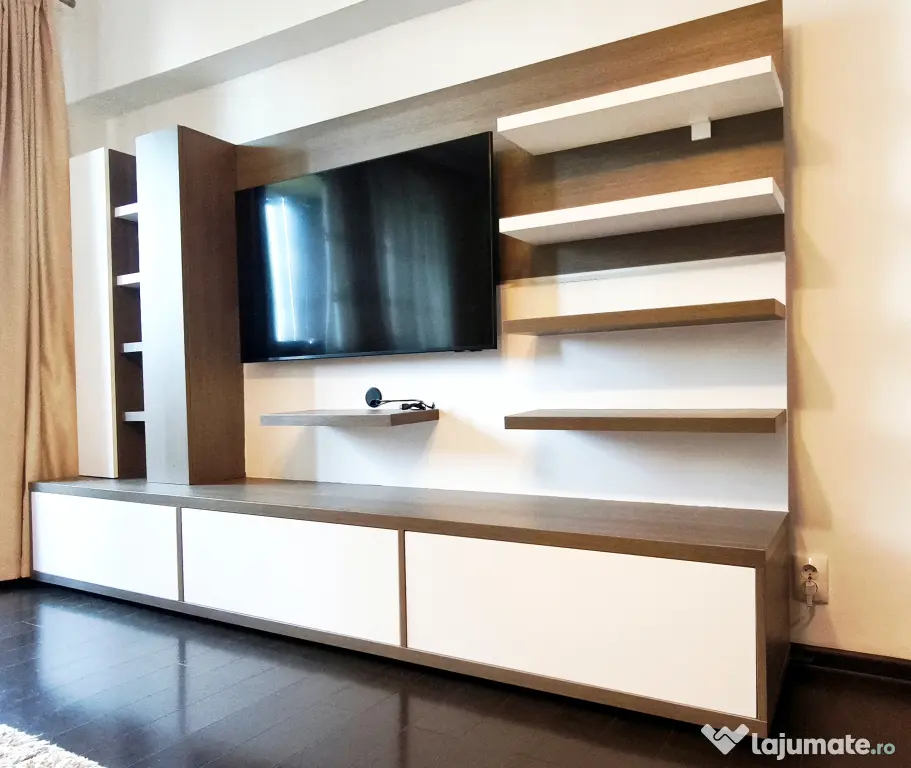 Corp mobilier living / bibliotecă TV – PAL Egger Stejar Cortina + alb – 270 cm