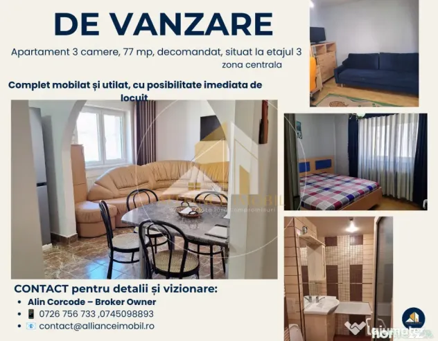 APARTAMENT 3 CAMERE DE VANZARE , DECOMANDAT , ZONA CENTRALA