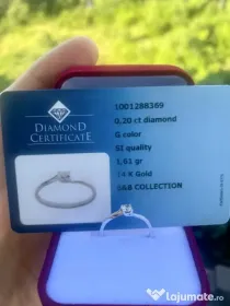 Inel de logodna din aur 14K diamant 0.20ct,ajustabil, certificat, arata ca NOU