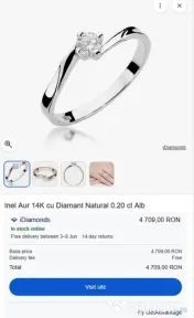 Inel de logodna din aur 14K diamant 0.20ct,ajustabil, certificat, arata ca NOU 