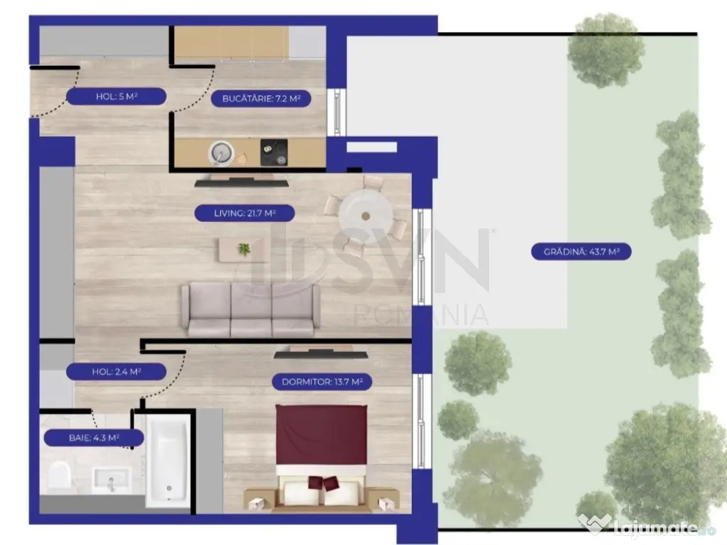 Apartament 2 camere cu gradina Aviatiei Nord