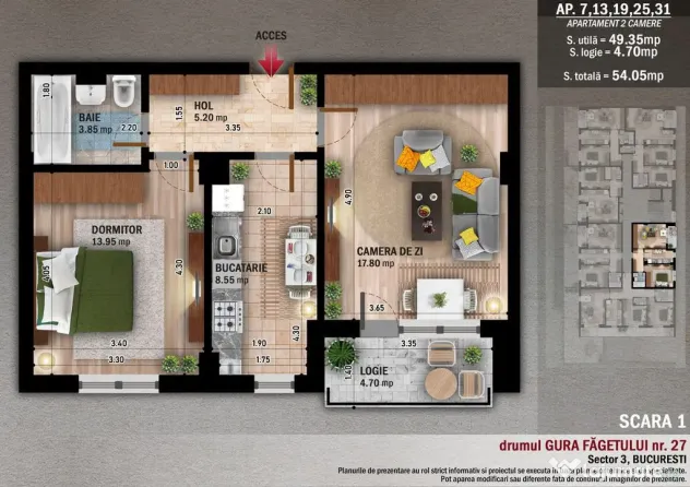 Apartament 2 camere decomandat, parcare subterana, 15 min...
