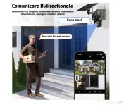 Cameră de supraveghere 4G cu panou solar, 4 camere, zoom optic 10X, detecție