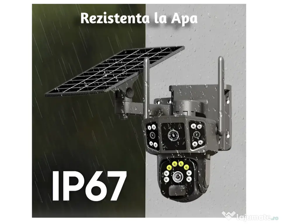 Cameră de supraveghere 4G cu panou solar, 4 camere, zoom optic 10X, detecție