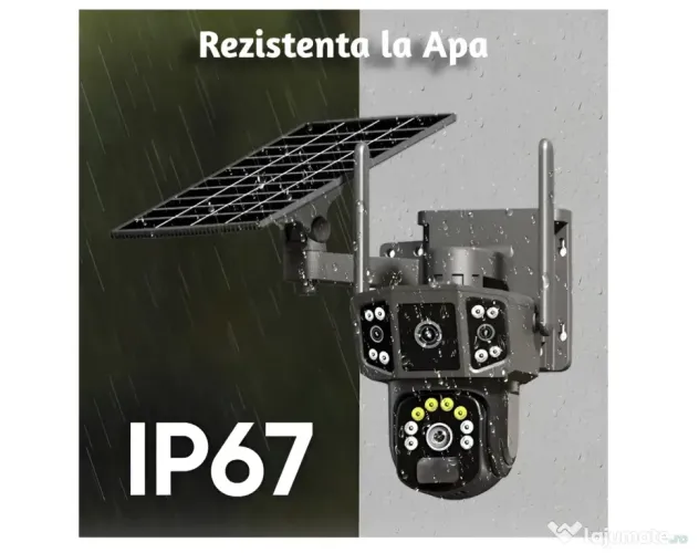 Cameră de supraveghere 4G cu panou solar, 4 camere, zoom optic 10X, detecție