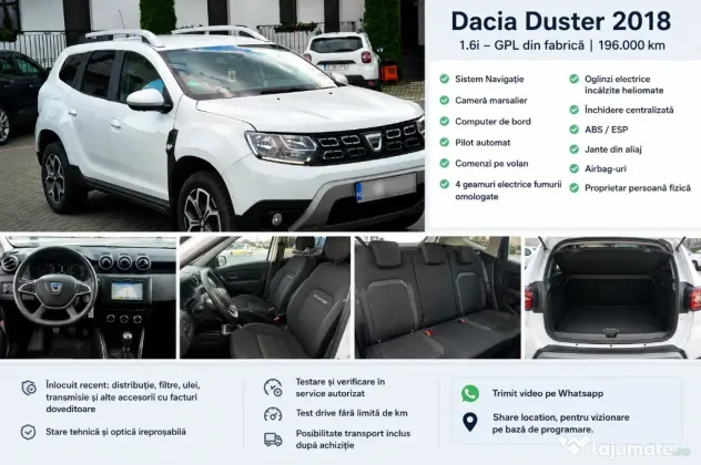 DACIA DUSTER,2018,1.6GPL,Navi,Cameră,Leduri,Jante,Proprietar