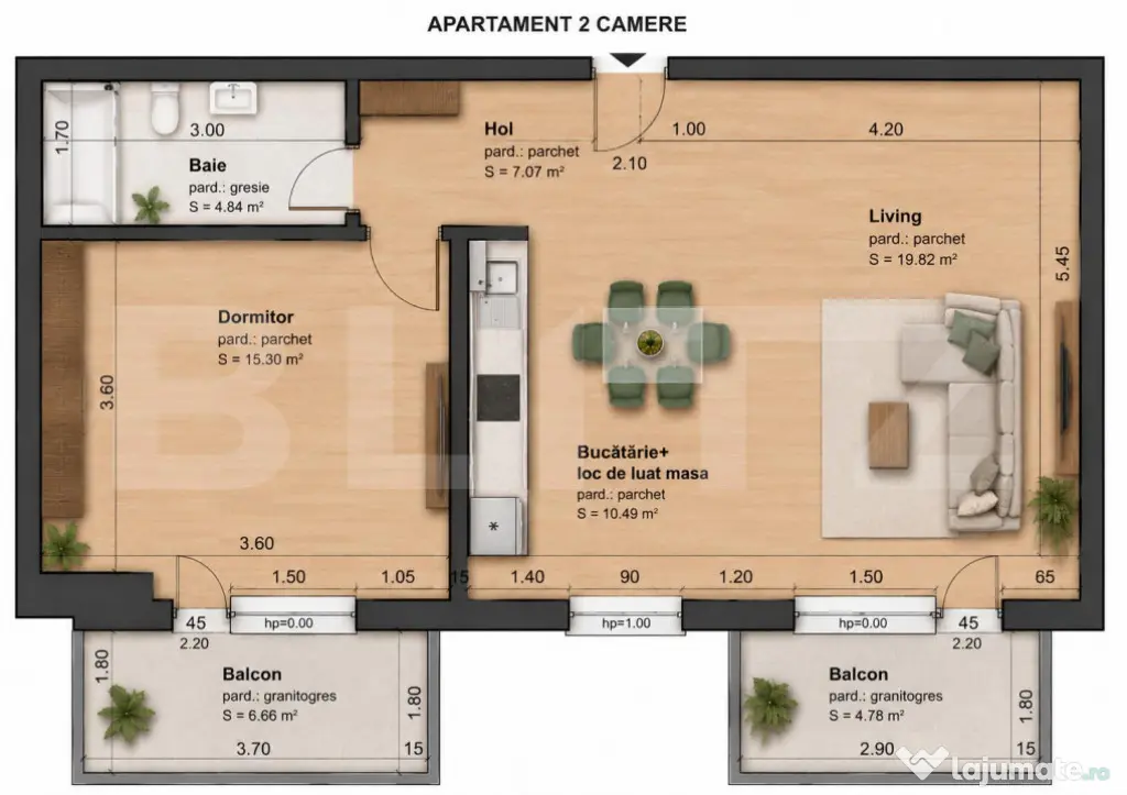 Apartament 2 camere, 59 mp, ultrafinisat, Intre Lacuri