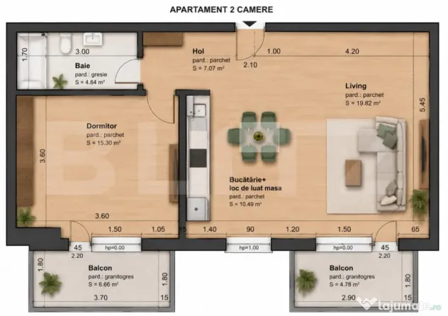 Apartament 2 camere, 59 mp, ultrafinisat, Intre Lacuri