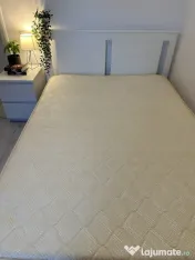 Pat IKEA SONGESAND 140x200 + saltea + noptiera MALM – ca nou, dormitor oaspeti 