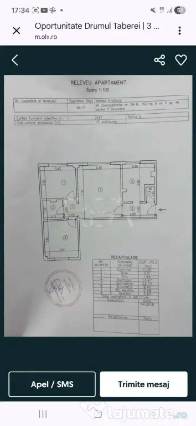 3 camere, P/10, 66mp, bloc 1978, -Drumul Taberei